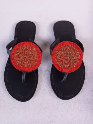 Handmade African Beaded Sandals/Authentic Maasai-Style Leather Flip-Flops Women/Boho Beach Sandals/Comfortable Summer Sandal African Gifts