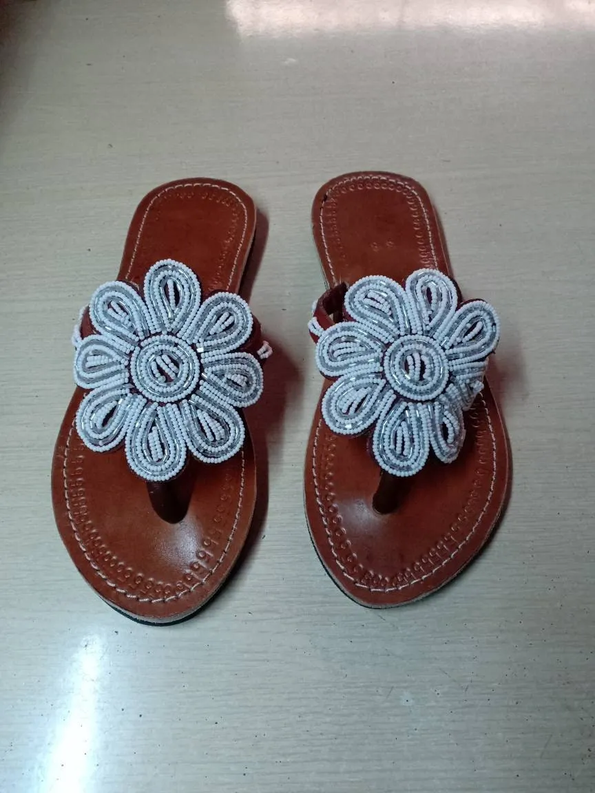 Handmade African Beaded Sandals/Authentic Maasai-Style Leather Flip-Flops Women/Boho Beach Sandals/Comfortable Summer Sandal African Gifts