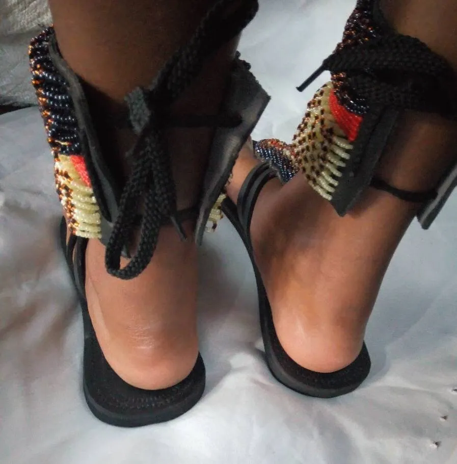 Handmade African Beaded Sandals/Authentic Maasai-Style Leather Flip-Flops Women/Boho Beach Sandals/Comfortable Summer Sandal African Gifts
