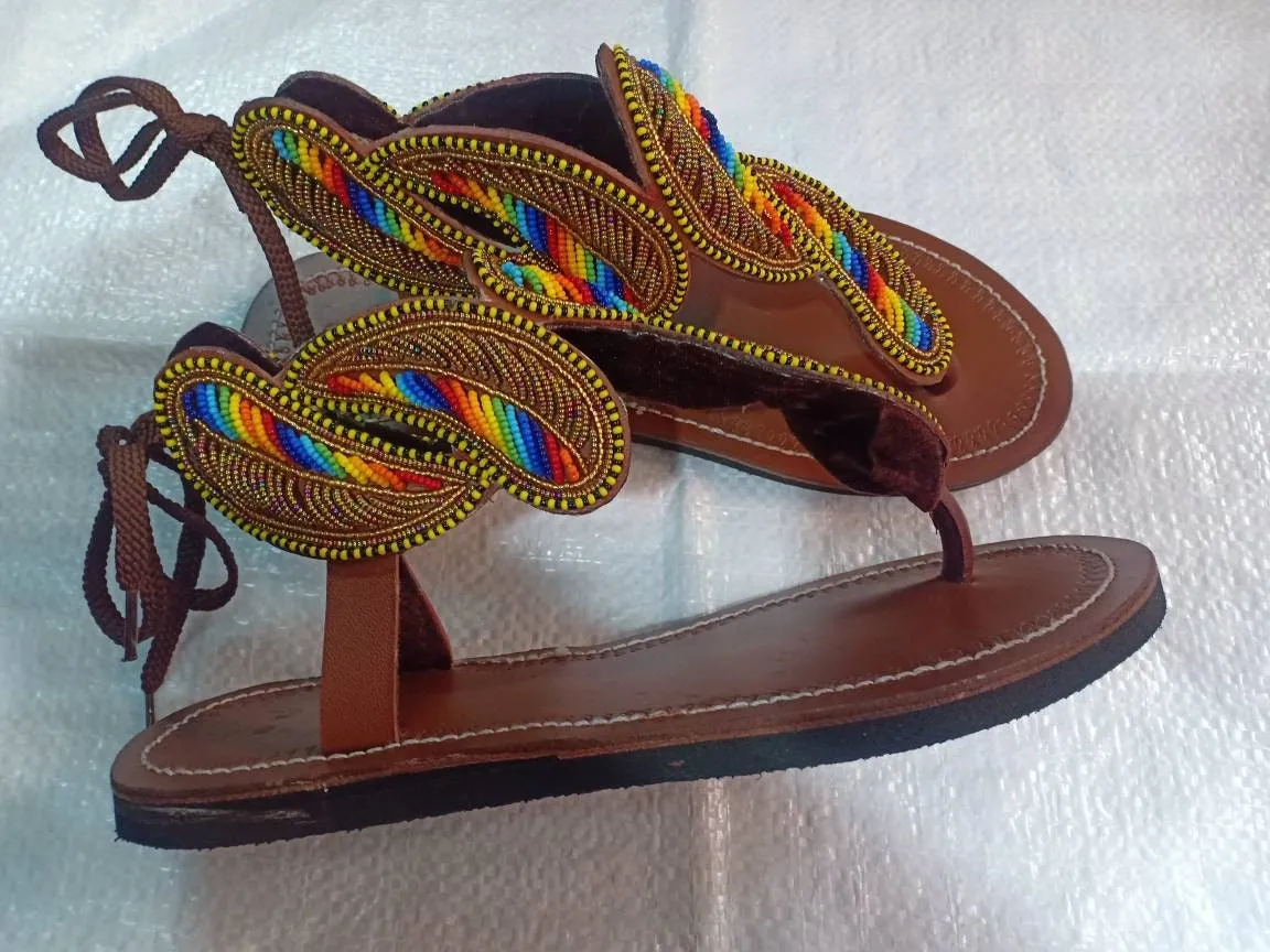 Handmade African Beaded Sandals/Authentic Maasai-Style Leather Flip-Flops Women/Boho Beach Sandals/Comfortable Summer Sandal African Gifts