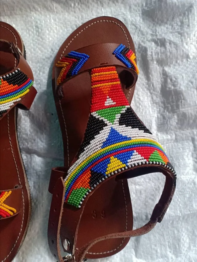 Handmade African Beaded Sandals/Authentic Maasai-Style Leather Flip-Flops Women/Boho Beach Sandals/Comfortable Summer Sandal African Gifts