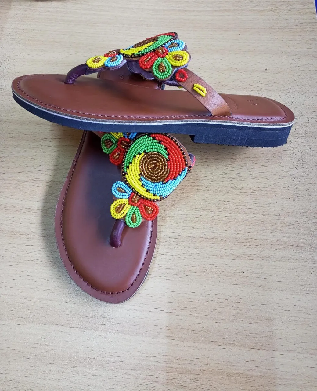 Handmade African Beaded Sandals/Authentic Maasai-Style Leather Flip-Flops Women/Boho Beach Sandals/Comfortable Summer Sandal African Gifts