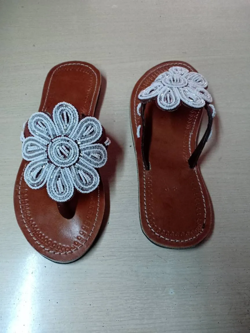 Handmade African Beaded Sandals/Authentic Maasai-Style Leather Flip-Flops Women/Boho Beach Sandals/Comfortable Summer Sandal African Gifts