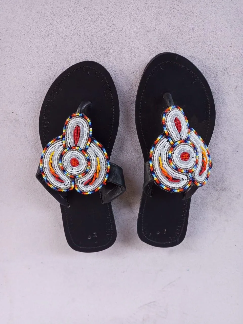 Handmade African Beaded Sandals/Authentic Maasai-Style Leather Flip-Flops Women/Boho Beach Sandals/Comfortable Summer Sandal African Gifts