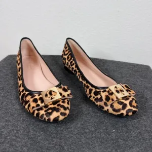 Kate Spade New York Maline Bow Leopard Print Flats 7.5 calf hair gold