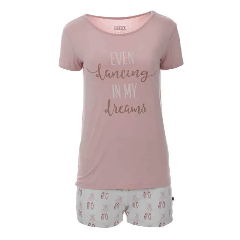 KicKee Pants Women's Print Short Sleeve Fitted Pajama Set with Shorts in Fresh Air Ballet