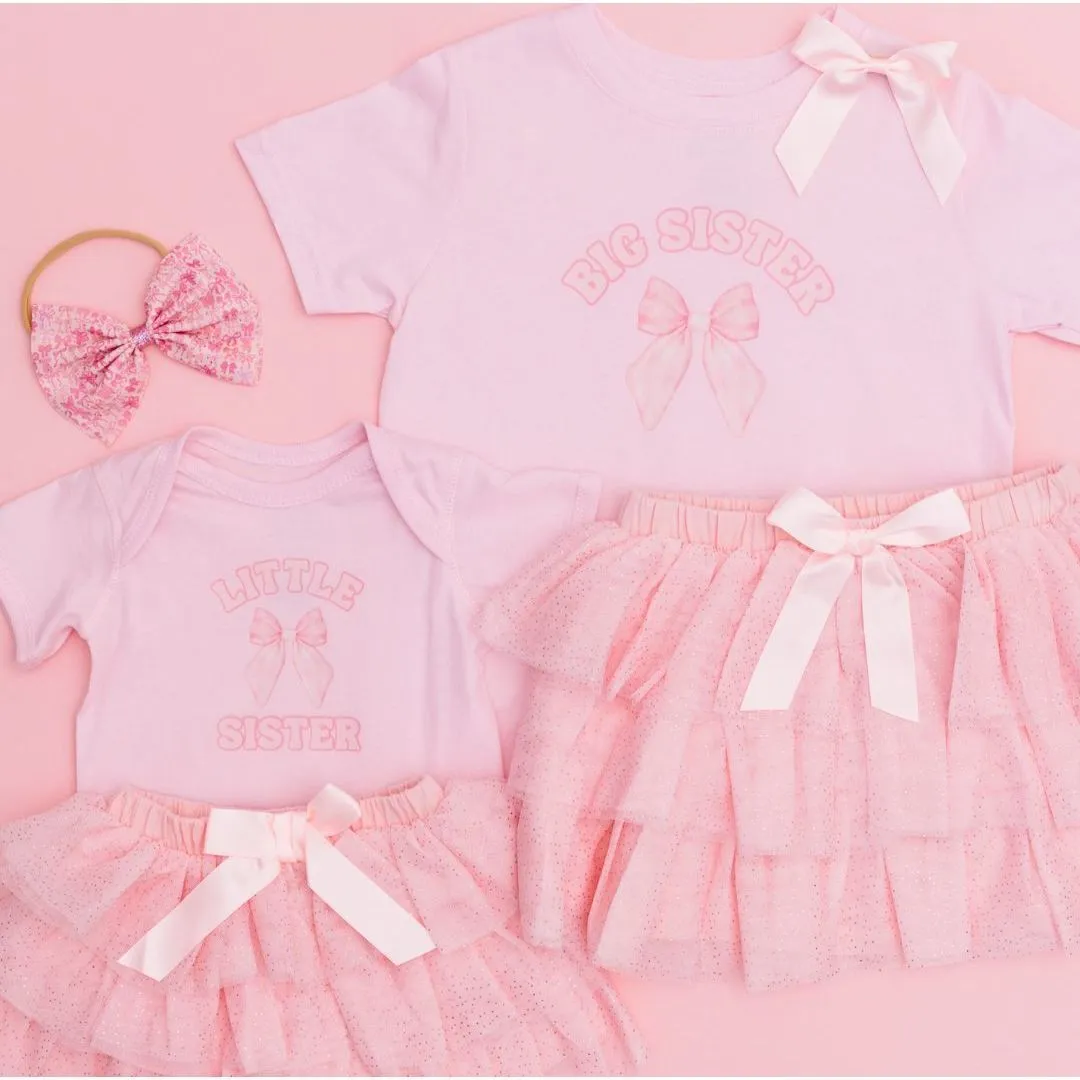 Little Sister Bow Short Sleeve Bodysuit- Ballet Pink