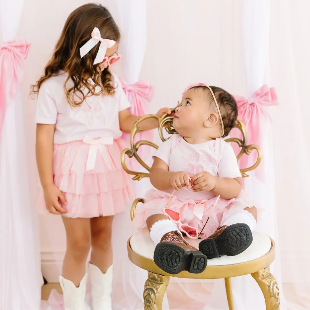 Little Sister Bow Short Sleeve Bodysuit- Ballet Pink