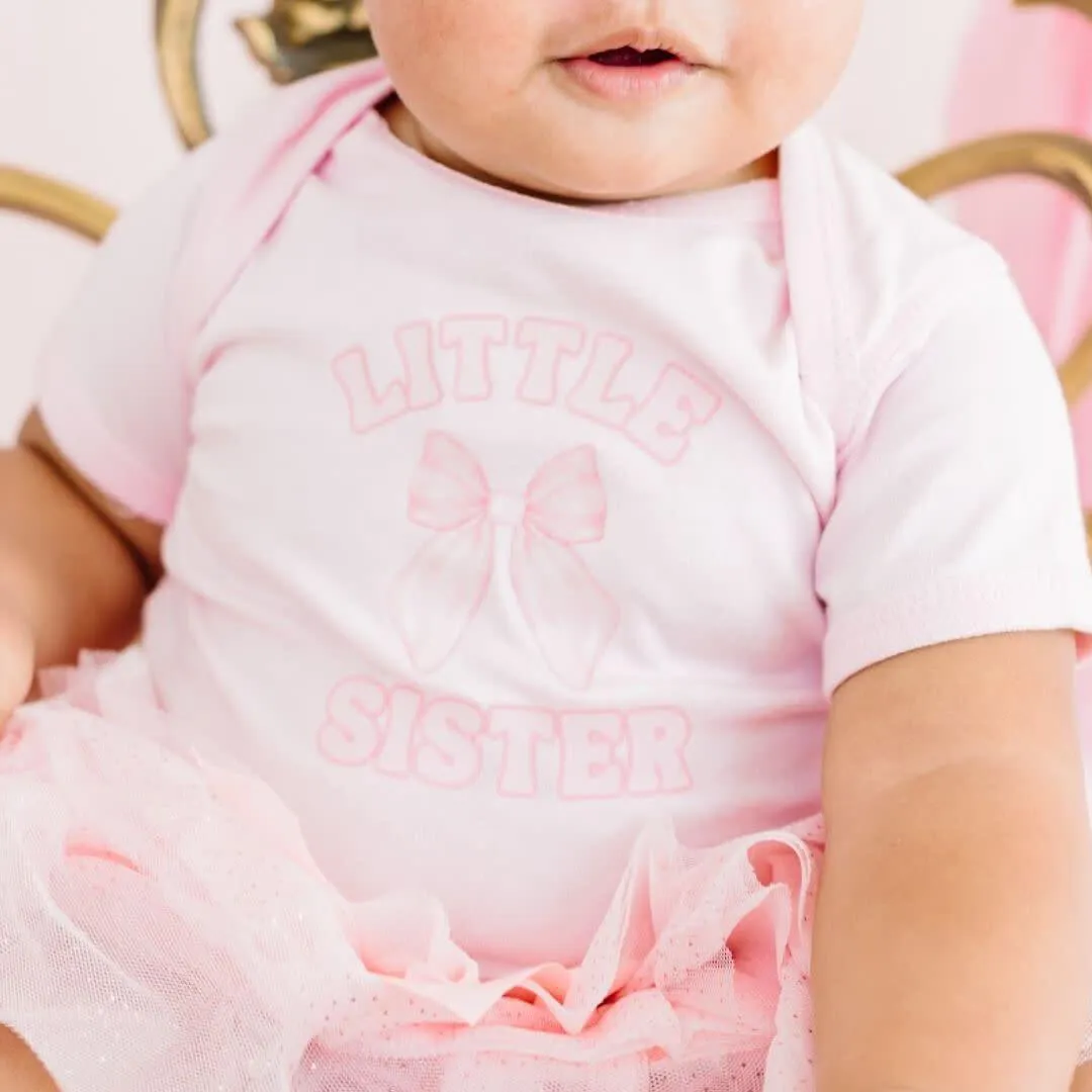 Little Sister Bow Short Sleeve Bodysuit- Ballet Pink