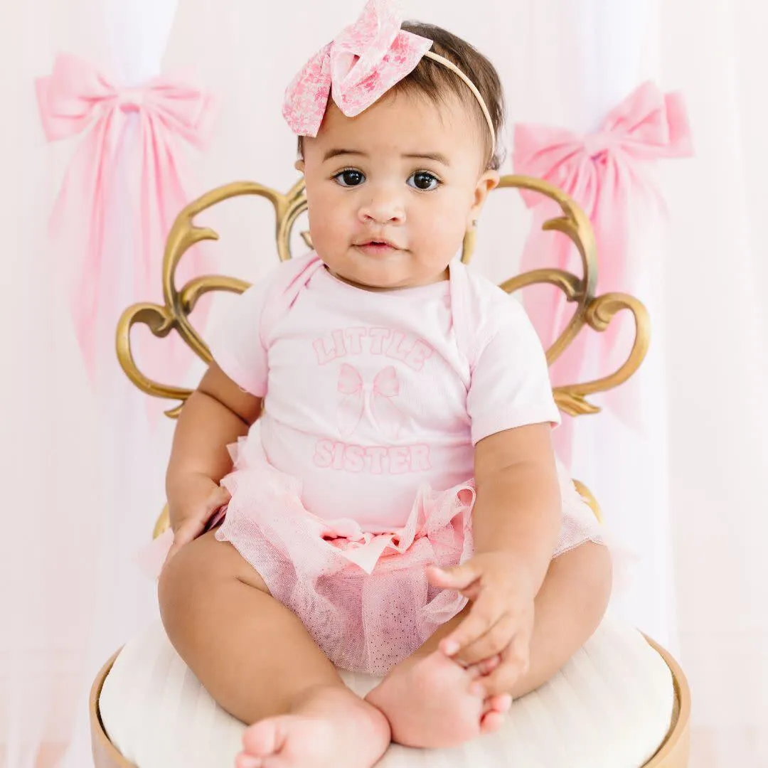Little Sister Bow Short Sleeve Bodysuit- Ballet Pink