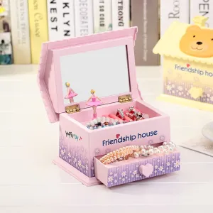 Lovely Cartoon House Shape Music Box Ballet Girls Jewelry Box Music Box Christmas Birthday Gift Jewelry Storage Box Kids Gifts