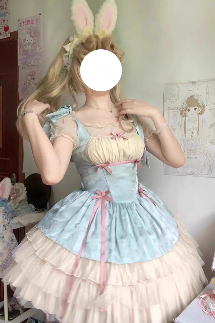 Mint Green Ribbon Ballet Style Multi-layer Ruffle Sweet Princess Lolita Jsk Dress