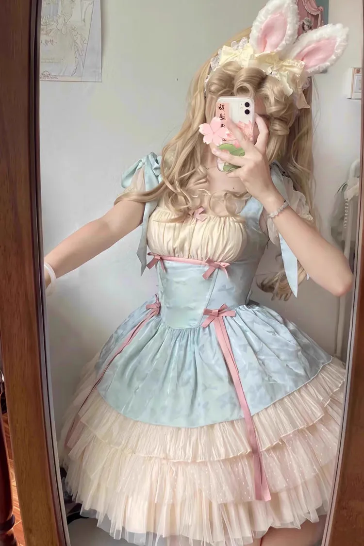 Mint Green Ribbon Ballet Style Multi-layer Ruffle Sweet Princess Lolita Jsk Dress