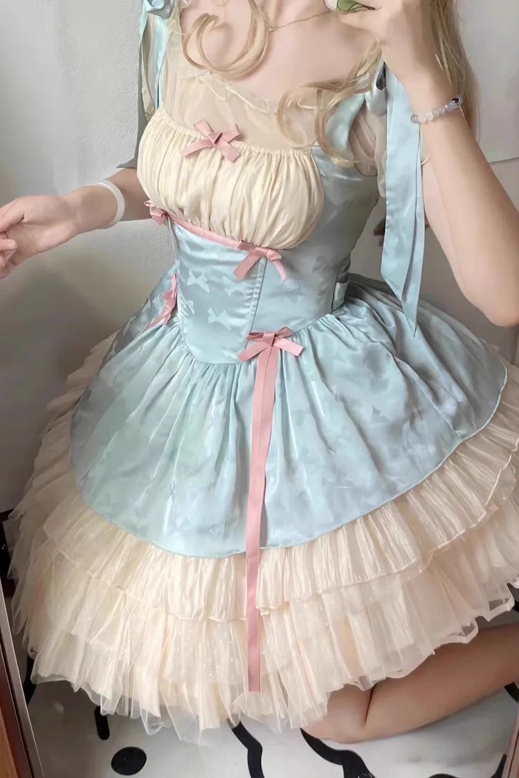 Mint Green Ribbon Ballet Style Multi-layer Ruffle Sweet Princess Lolita Jsk Dress