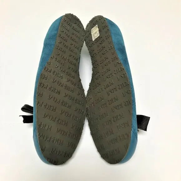 MINT Vtg Peter Kent Teal Blue Suede &amp; Leather Ballet Shoe w/Bow, Size 6-1/2