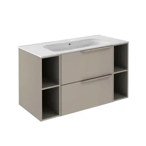 Mio 2 Drawers   2 Open Shelf Bathroom Vanity with Ceramic Sink - Wall Mount - 40" Particle Board Laminated/Sand Matt