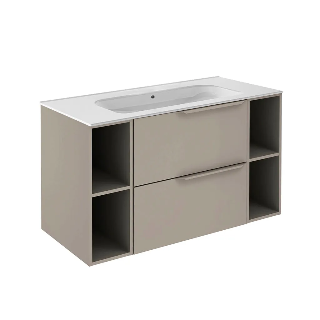 Mio 2 Drawers   2 Open Shelf Bathroom Vanity with Ceramic Sink - Wall Mount - 40" Particle Board Laminated/Sand Matt