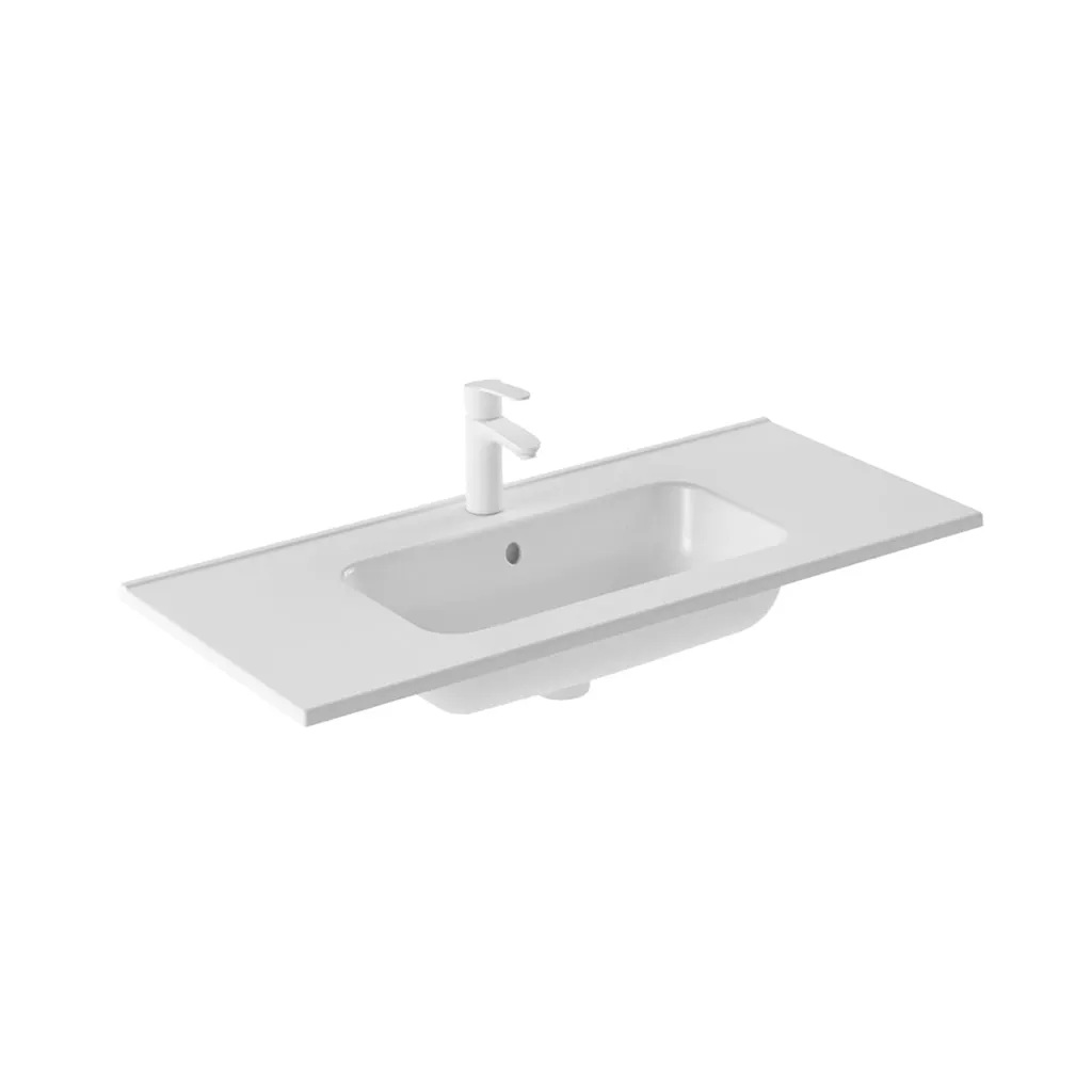 Mio 2 Drawers   2 Open Shelf Bathroom Vanity with Ceramic Sink - Wall Mount - 40" Particle Board Laminated/White Oak/Sand