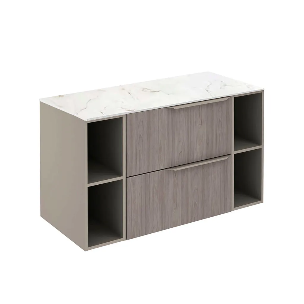 Mio 2 Drawers   2 Open Shelf Bathroom Vanity with Mineral Countertop - Wall Mount - 40" Particle Board Laminated/Grey Elm/Sand