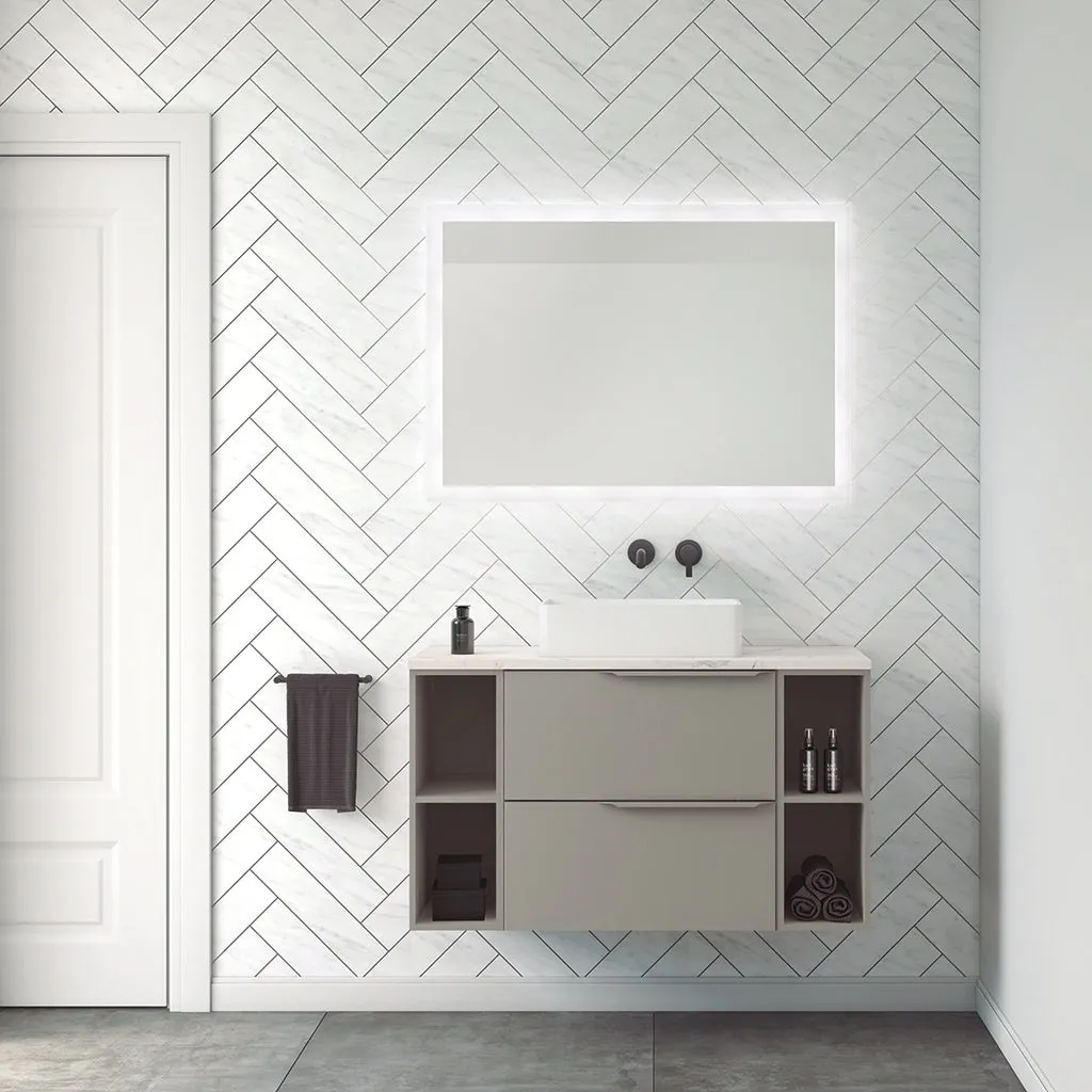 Mio 2 Drawers   2 Open Shelf Bathroom Vanity with Mineral Countertop - Wall Mount - 40" Particle Board Laminated/Grey Elm/Sand