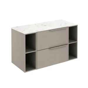 Mio 2 Drawers   2 Open Shelf Bathroom Vanity with Mineral Countertop - Wall Mount - 40" Particle Board Laminated/Sand Matt