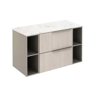 Mio 2 Drawers   2 Open Shelf Bathroom Vanity with Mineral Countertop - Wall Mount - 40" Particle Board Laminated/White Oak/Sand