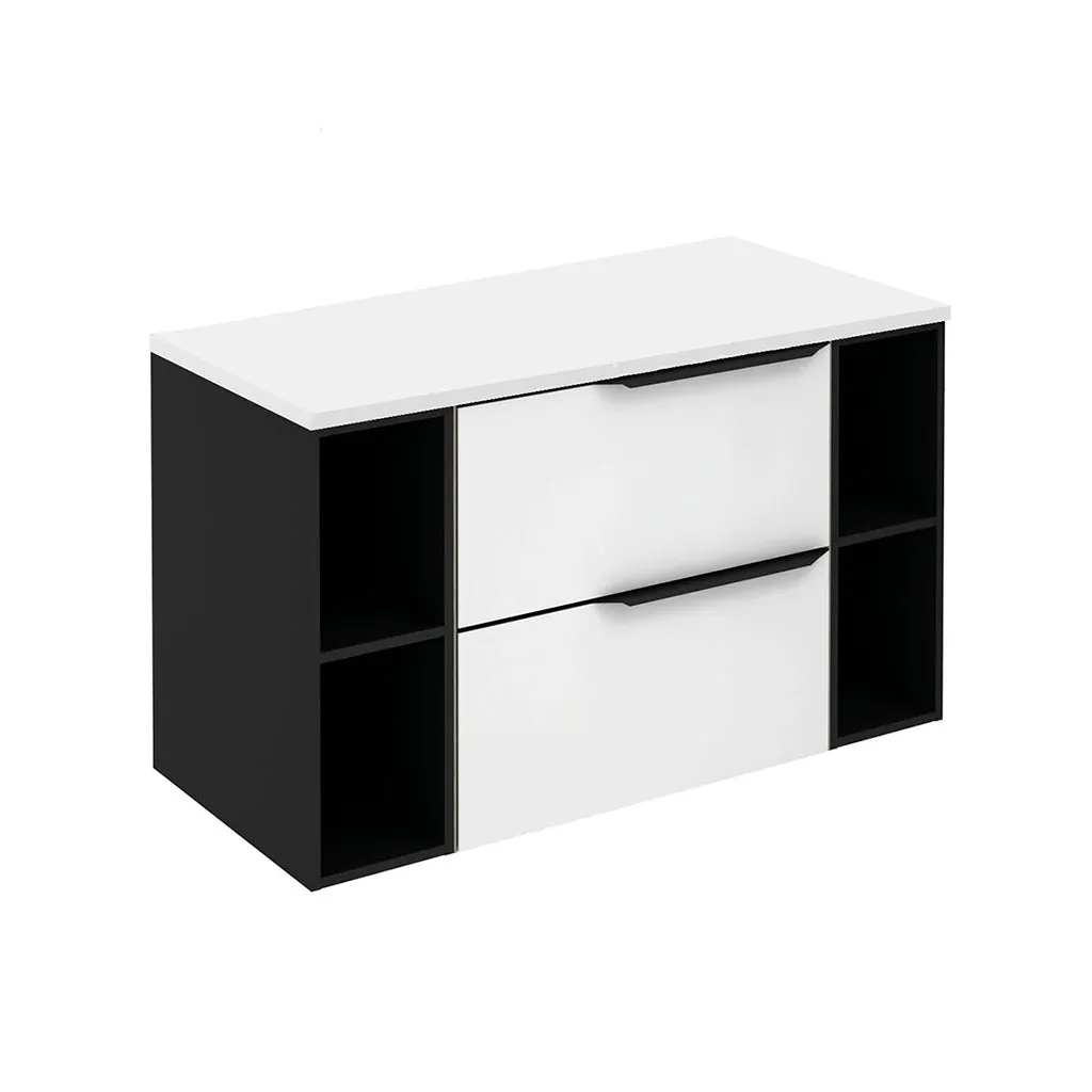 Mio 2 Drawers   2 Open Shelf Bathroom Vanity with Mineral Countertop - Wall Mount - 48" Mdf/Matte White/Matte Black