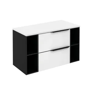 Mio 2 Drawers   2 Open Shelf Bathroom Vanity with Mineral Countertop - Wall Mount - 48" Mdf/Matte White/Matte Black