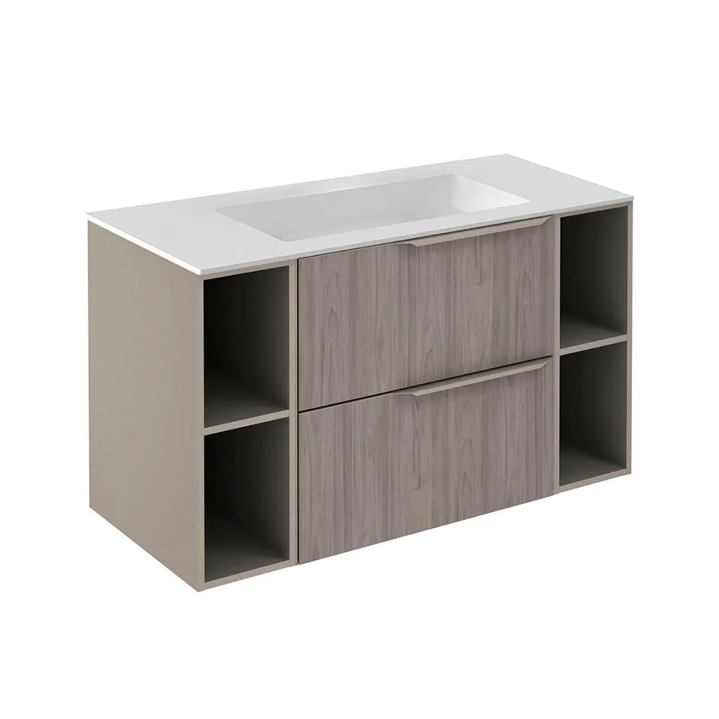 Mio 2 Drawers   2 Open Shelf Bathroom Vanity with Mineral Sink - Wall Mount - 40" Particle Board Laminated/Grey Elm/Sand
