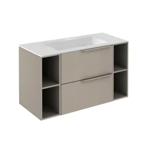 Mio 2 Drawers   2 Open Shelf Bathroom Vanity with Mineral Sink - Wall Mount - 40" Particle Board Laminated/Sand Matt