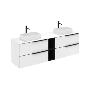 Mio 4 Drawers   1 Open Shelf Bathroom Vanity with Mineral Countertop - Wall Mount - 72" Particle Board Laminated/Matte White/Matte Black