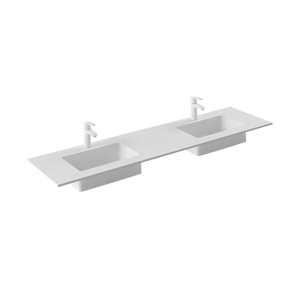 Mio 4 Drawers   1 Open Shelf Bathroom Vanity with Mineral Sink - Wall Mount - 72" Particle Board Laminated/Matte White/Matte Black