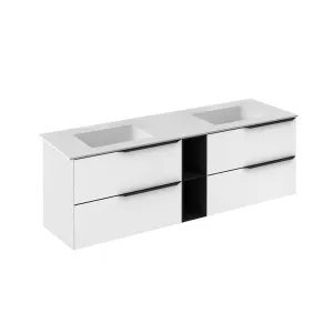 Mio 4 Drawers   1 Open Shelf Bathroom Vanity with Mineral Sink - Wall Mount - 72" Particle Board Laminated/Matte White/Matte Black