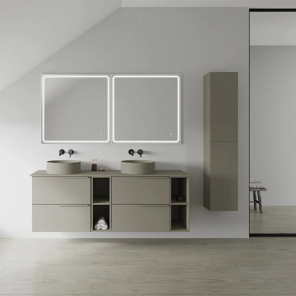 Mio 4 Drawers   2 Open Shelf Bathroom Vanity with Mineral Countertop - Wall Mount - 80" Particle Board Laminated/Sand Matt