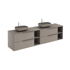 Mio 4 Drawers   2 Open Shelf Bathroom Vanity with Mineral Countertop - Wall Mount - 80" Particle Board Laminated/Sand Matt