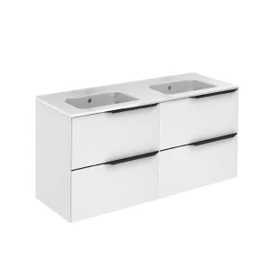 Mio 4 Drawers Bathroom Vanity with Ceramic Sink - Wall Mount - 48" Particle Board Laminated/Matt White