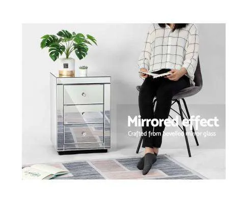 Mirrored Bedside Table - Silver