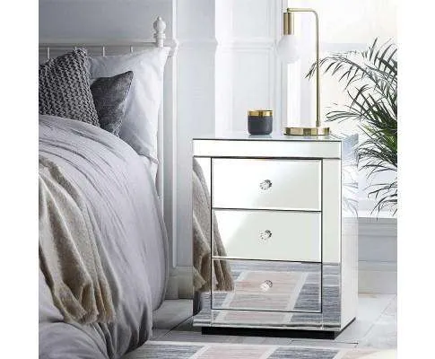 Mirrored Bedside Table - Silver