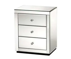 Mirrored Bedside Table - Silver