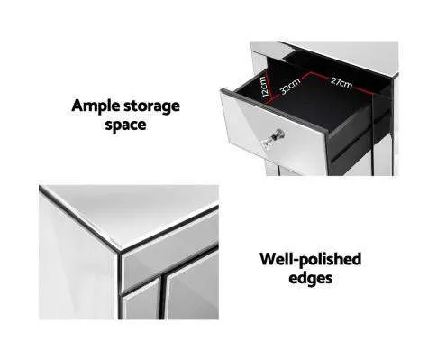 Mirrored Bedside Table - Silver