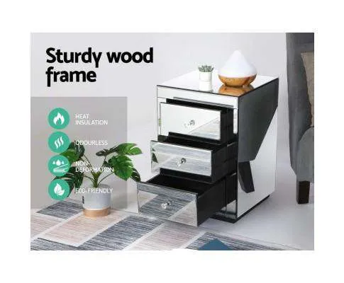 Mirrored Bedside Table - Silver