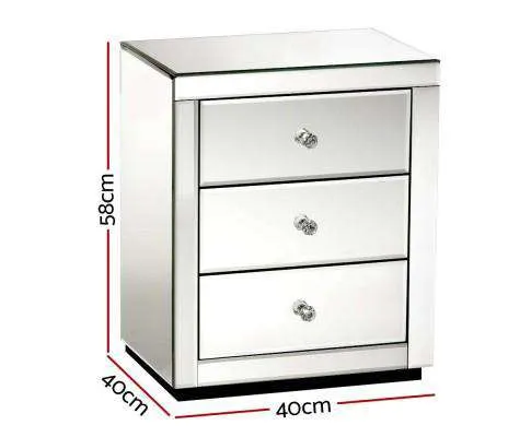 Mirrored Bedside Table - Silver