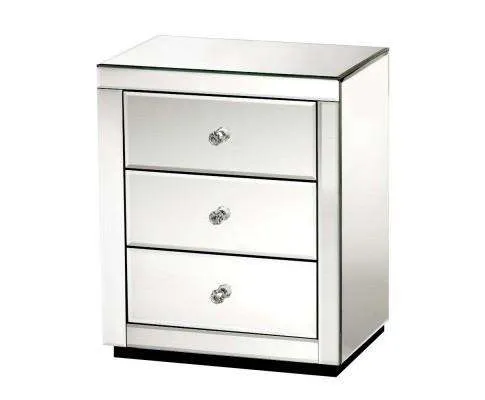 Mirrored Bedside Table - Silver