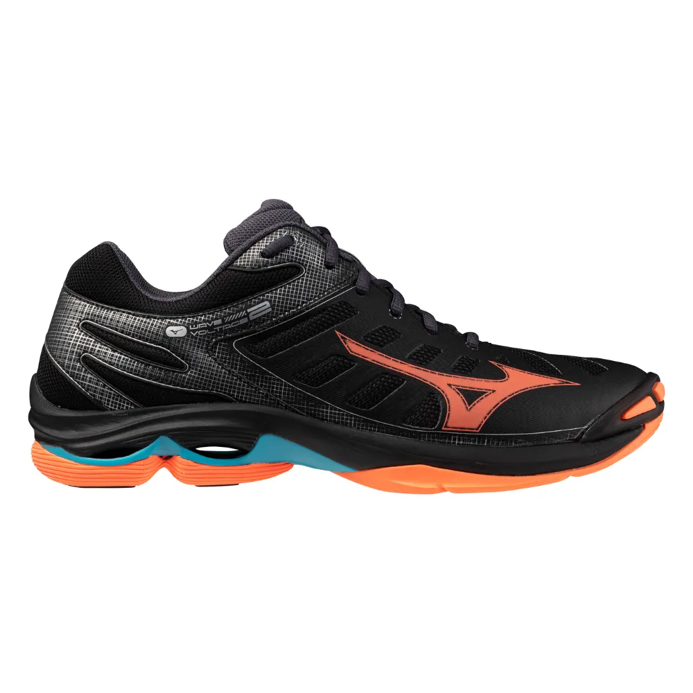 Mizuno Wave Voltage 2 2025 Unisex Volleyball Shoes (Black/Neon Flame/Peacock Blue)