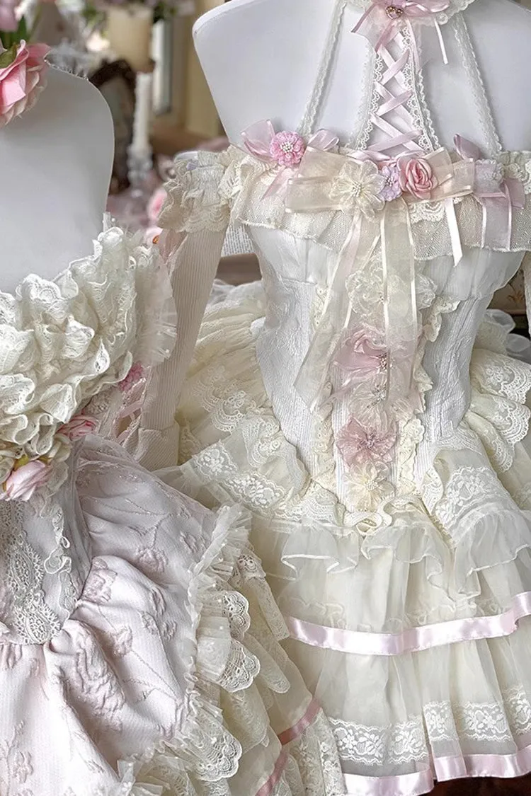 Multi-Color Ballet of Flora Halterneck Multi-layer Ruffle Lace Sweet Lolita Dress