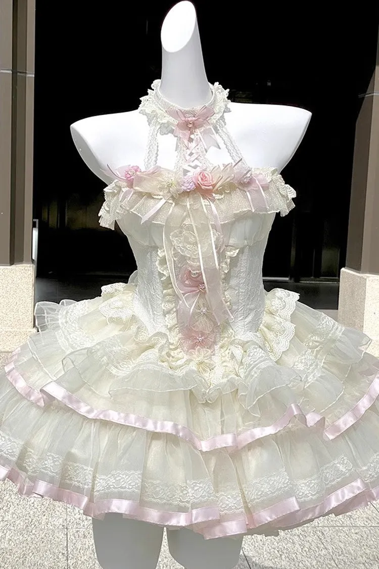 Multi-Color Ballet of Flora Halterneck Multi-layer Ruffle Lace Sweet Lolita Dress