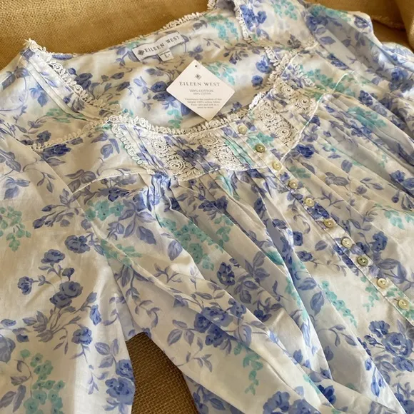 NEW Eileen West Cotton Floral Ballet Long Sleeve Nightgown With Pockets
