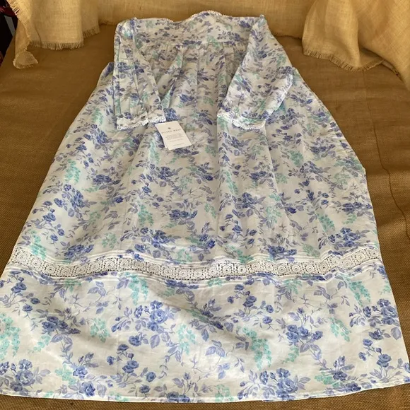 NEW Eileen West Cotton Floral Ballet Long Sleeve Nightgown With Pockets