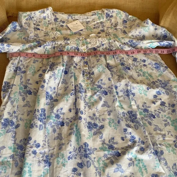 NEW Eileen West Cotton Floral Ballet Long Sleeve Nightgown With Pockets