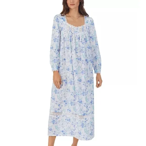NEW Eileen West Cotton Floral Ballet Long Sleeve Nightgown With Pockets